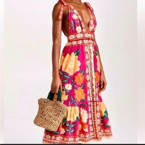 NWT FARM Rio Flower Tapestry Pink Midi Dress Size S